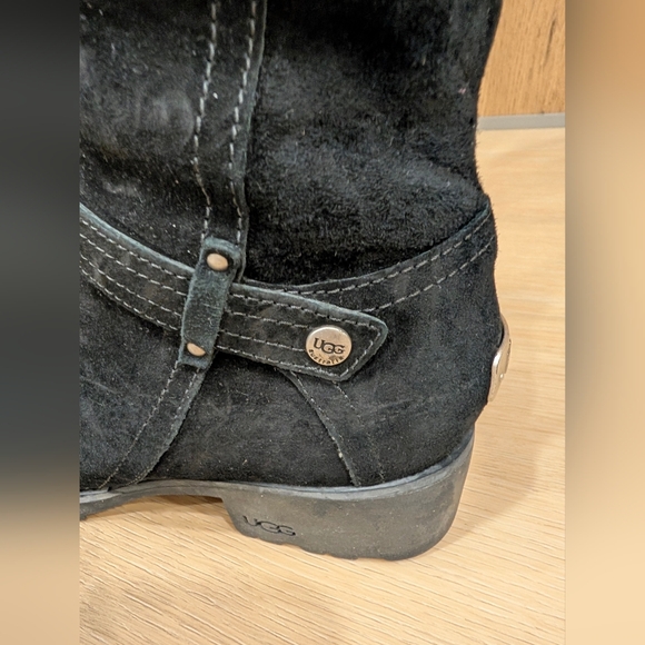 UGG Jillian Black Suede Leather Sherpa Lined Tall Riding Boots Sz 8 - Picture 6 of 10